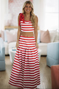 2 Steps Ahead Crop Top and Maxi Skirt Set - Red and White