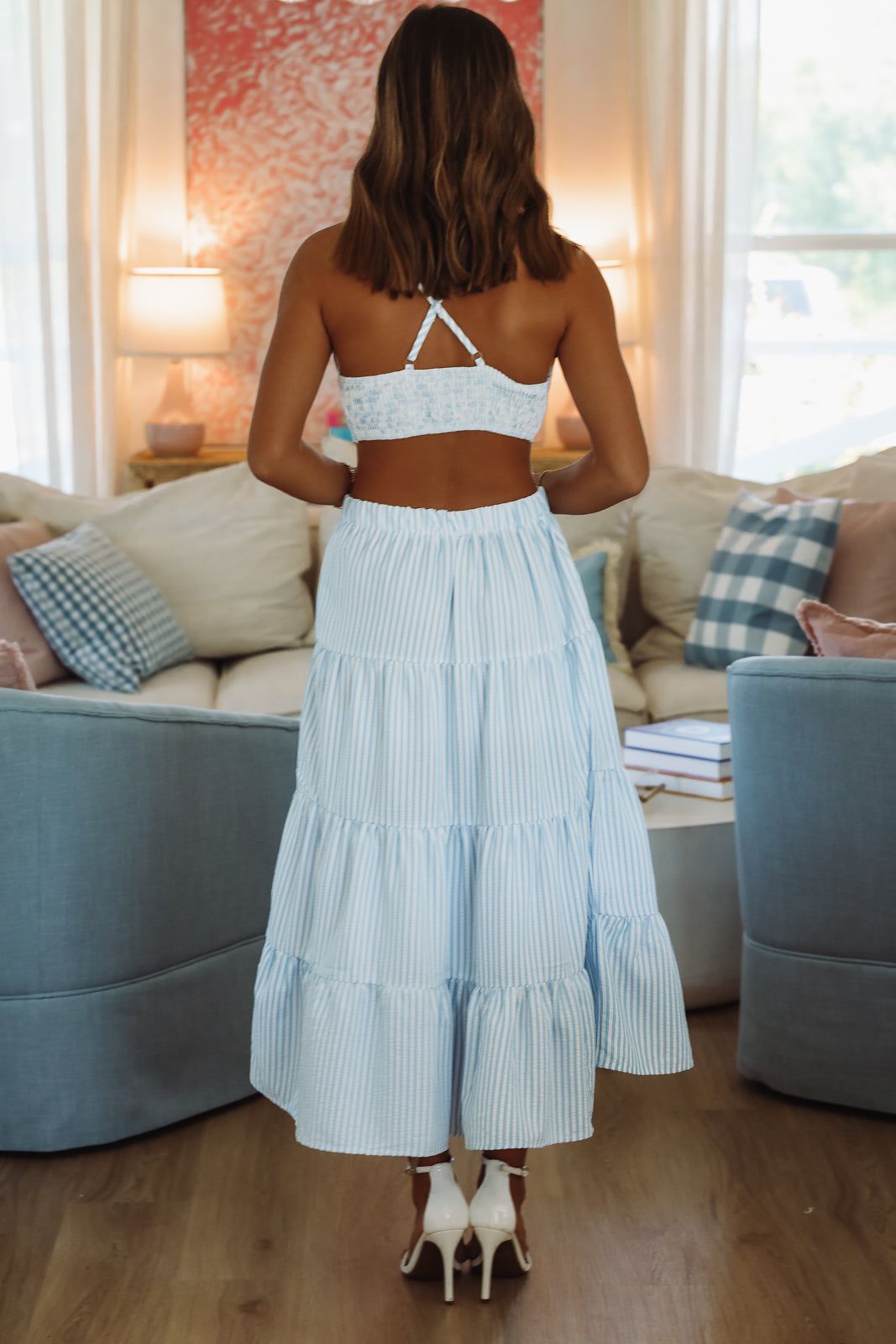 Classic Stripes Maxi Skirt - Light Blue and White