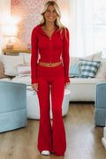 Gretchen Knit Foldover Flare Pants - Red