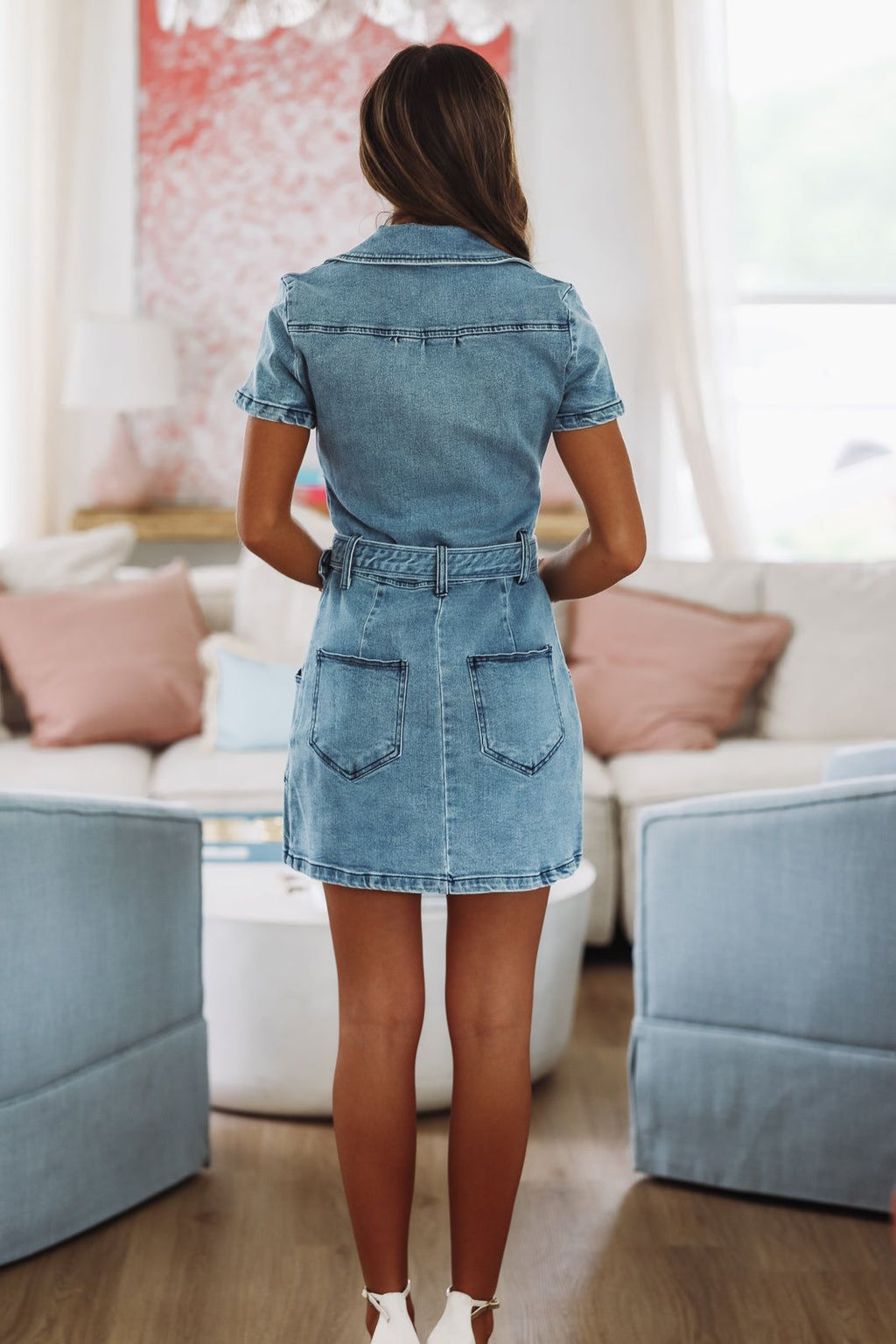 Heading South Denim Mini Dress -  Denim