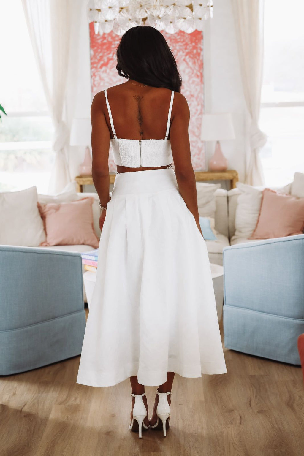 The Keeper Crop Top and Midi Skirt Set - White
