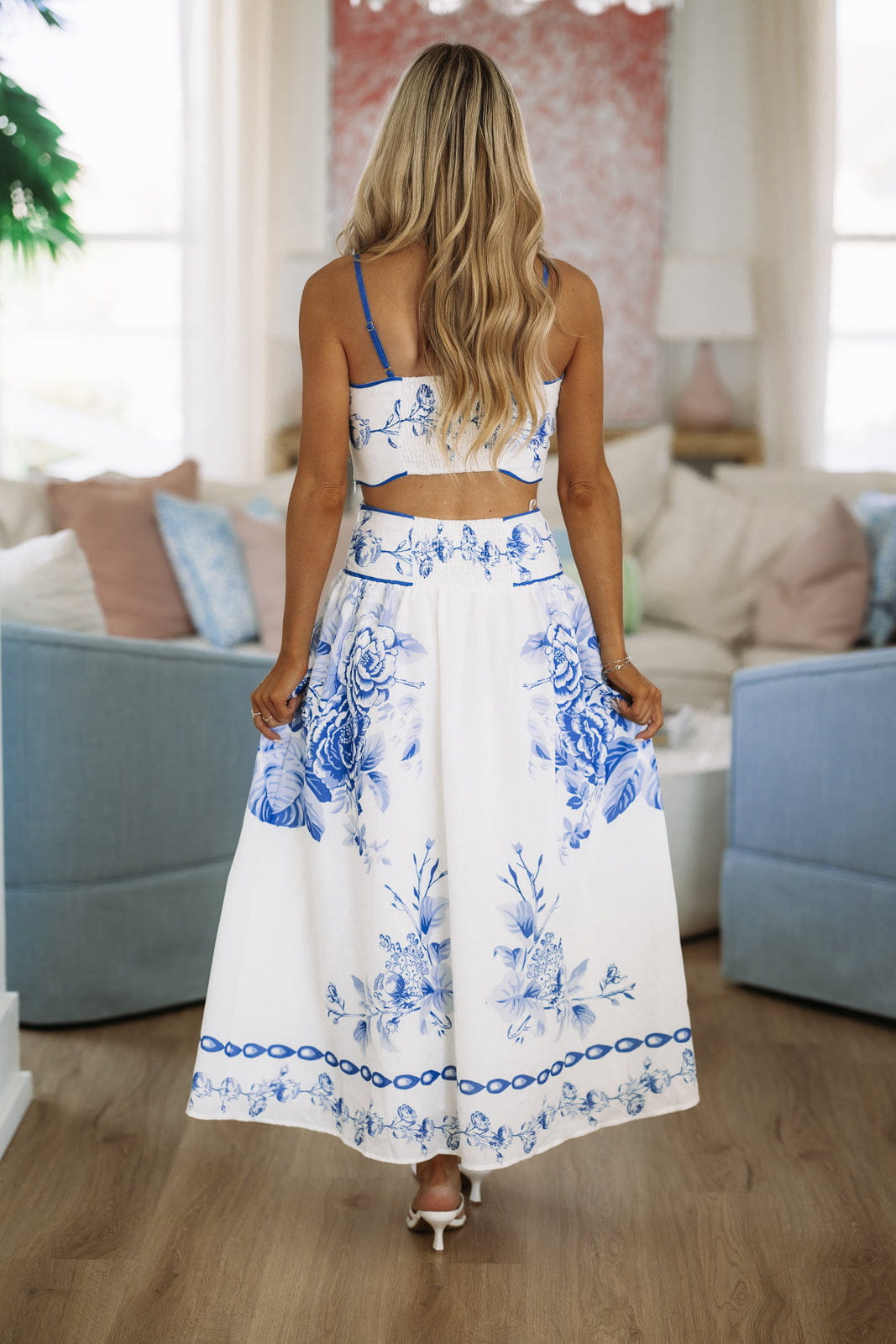 Bloom Theory Crop Top and Maxi Skirt - White and Blue