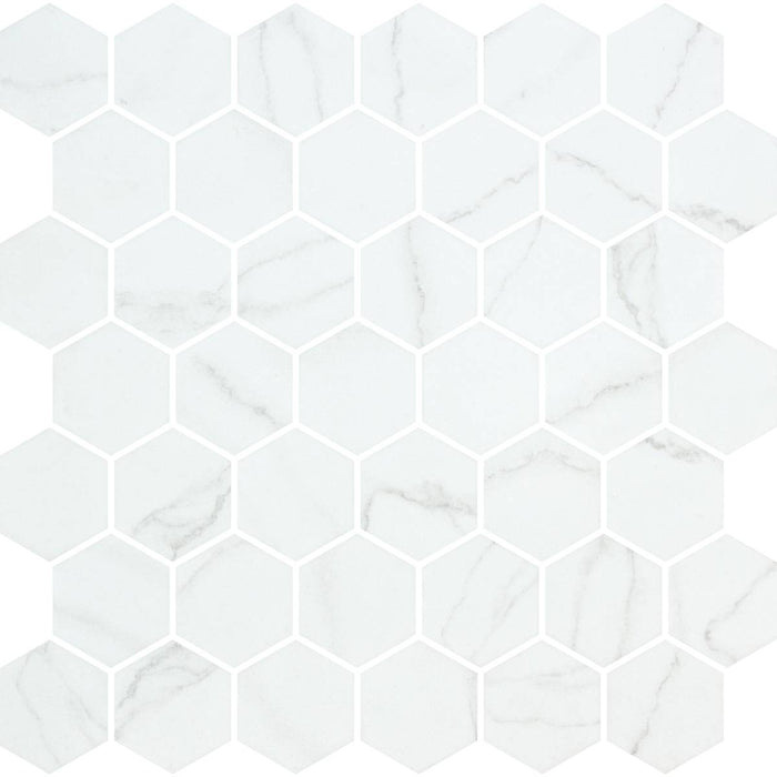 Hex XL Venato White Matte Non Slip 28.6 x 28.4cm Mosaic Sheet