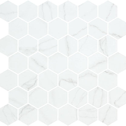 Hex XL Venato White Matte Non Slip 28.6 x 28.4cm Mosaic Sheet