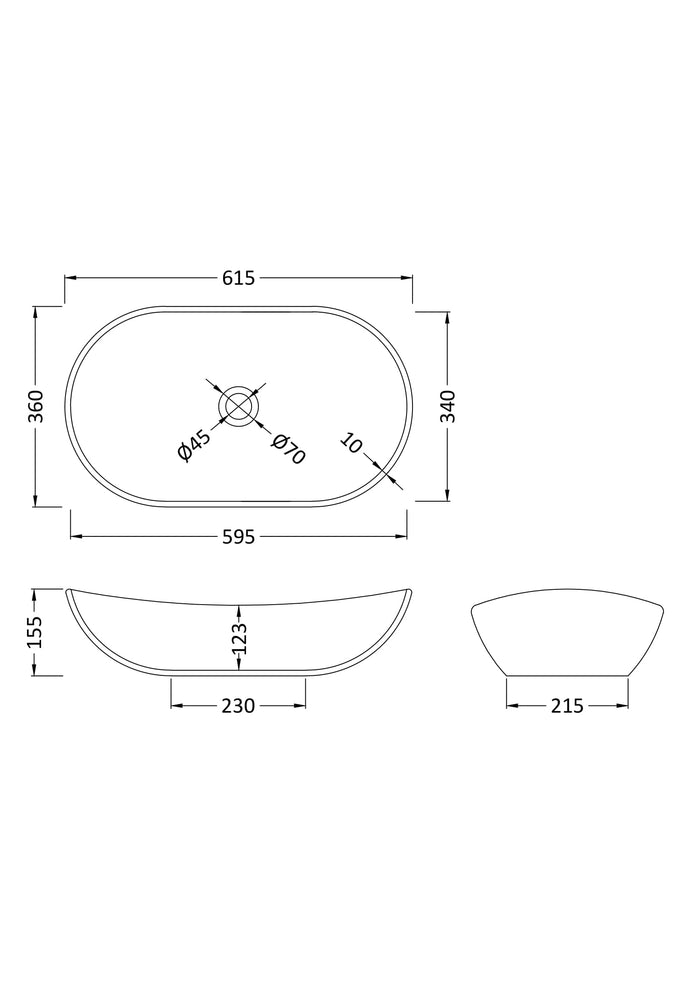 Hudson Reed Round Vessel - Matt Grey 155x615x360mm