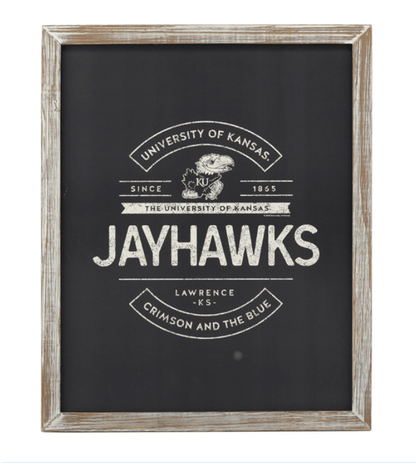 KU JAYHAWKS FRAMED WOOD WALL DECOR - Wichita Home Outlet