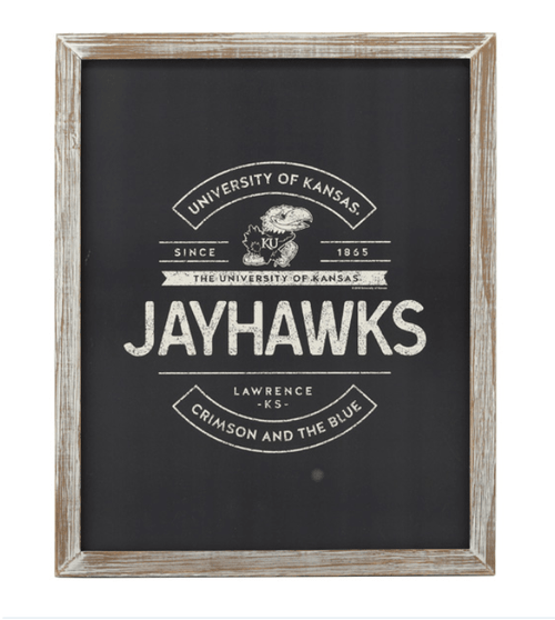 KU JAYHAWKS FRAMED WOOD WALL DECOR - Wichita Home Outlet