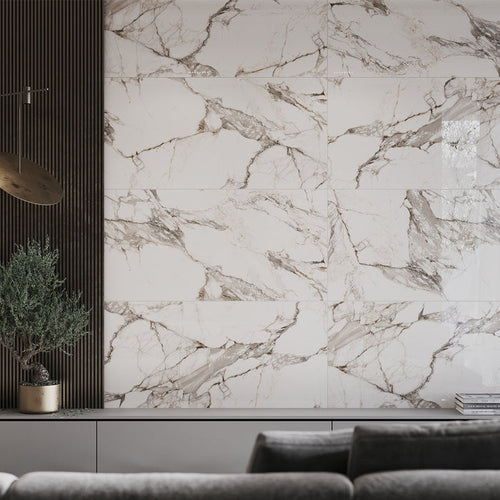 Laviano White Polished 60 x 120 Rectified Porcelain Tile - 1.44sqm perbox