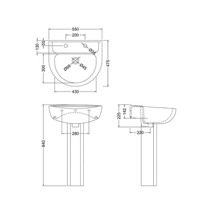 Melbourne Large 2 Taphole Basin & Full Pedestal