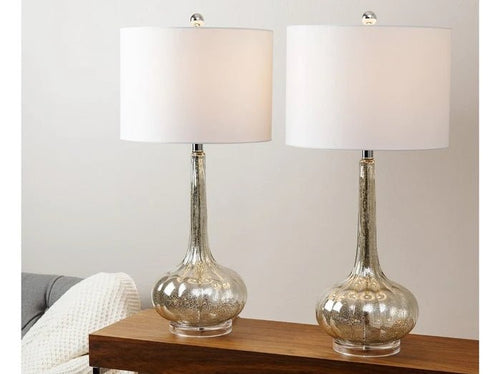 Mercury Antiqued Glass Table Lamps, Set of 2, Silver - Wichita Home Outlet