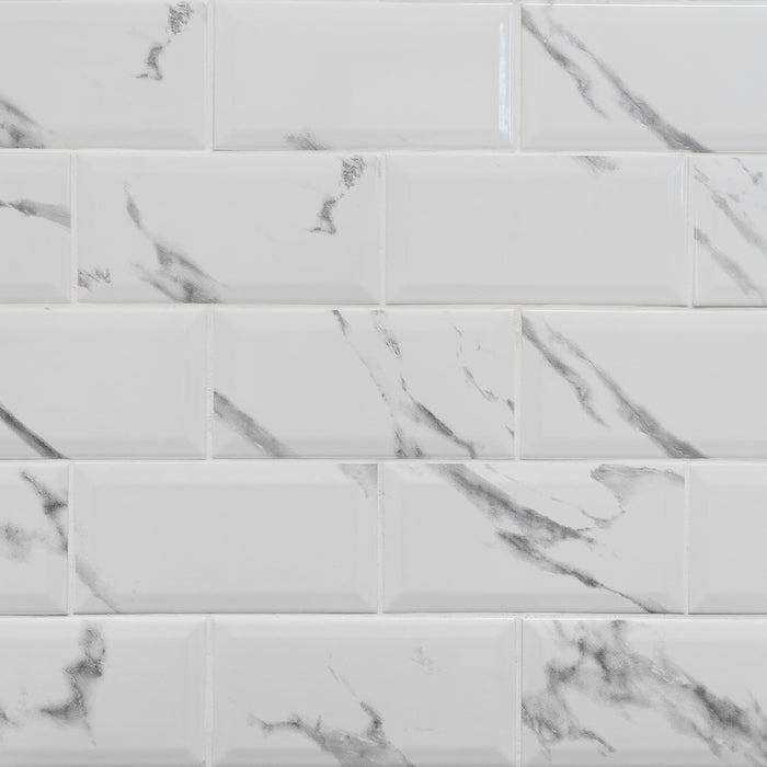 Metro Carrara Biselado Brillo 10 x 20cm Ceramic Tile - 1sqm perbox