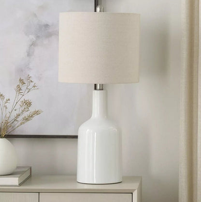 Nourison 22" White Glossy Ceramic Table Lamp - Wichita Home Outlet