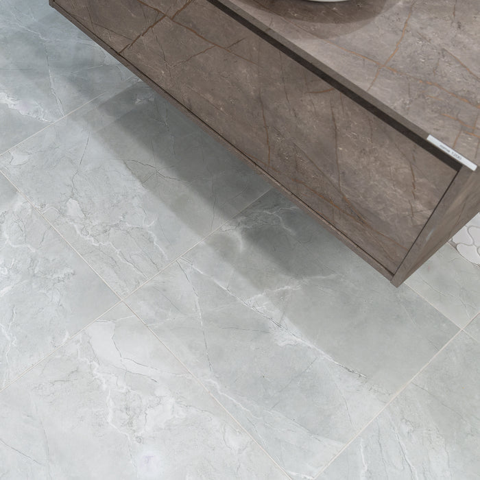 Oxford Grey Marble Effect 60 x 60cm Rectified Polished Porcelain Tile - 1.44sqm perbox