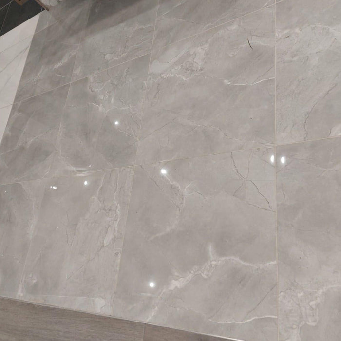Oxford Grey Marble Effect 60 x 60cm Rectified Polished Porcelain Tile - 1.44sqm perbox