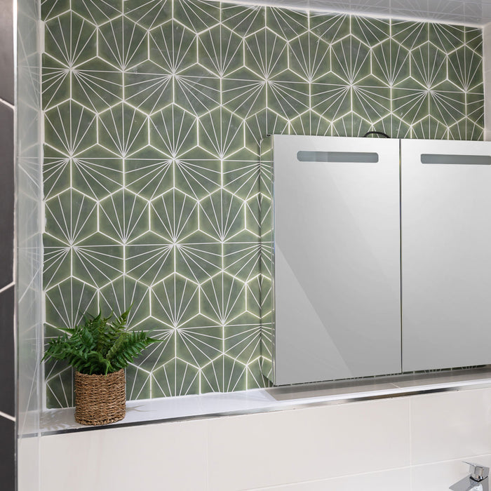 Palm Stripe Green 14 x 16cm Porcelain Hexagon Tile - 0.495sqm perbox