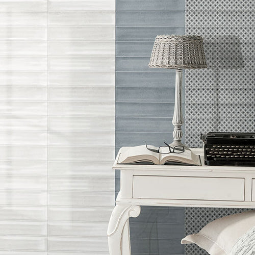Poema White Decor Gloss Shiny 7.5 x 30cm White Body Wall Tile - 0.99sqm perbox