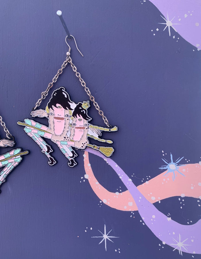 Pussy Witch Lapel Hoop Earrings