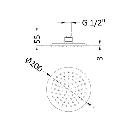 Round Stainless Steel 200mm Fixed Shower Head - Brushed Brass