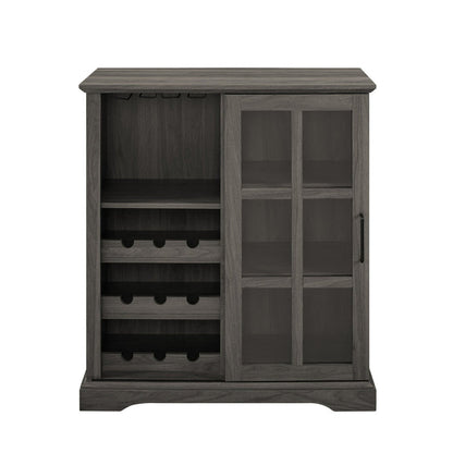 Sliding Glass Slate Grey Walnut Bar Cabinet - Wichita Home Outlet