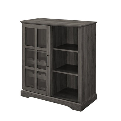 Sliding Glass Slate Grey Walnut Bar Cabinet - Wichita Home Outlet