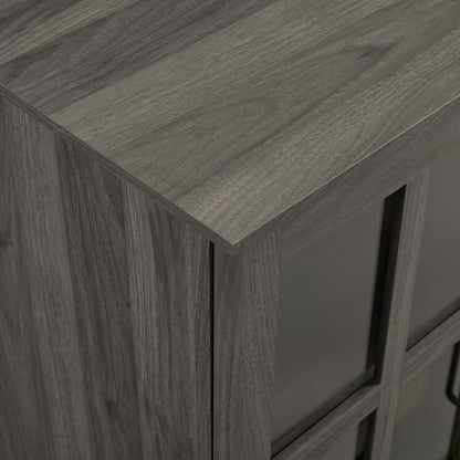 Sliding Glass Slate Grey Walnut Bar Cabinet - Wichita Home Outlet