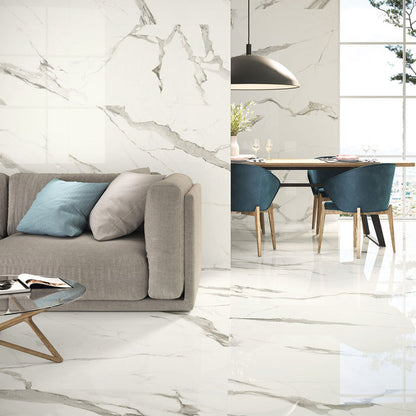 Statuario Polished 60 x 120cm Rectified Porcelain Tile- 1.44 sqm per box