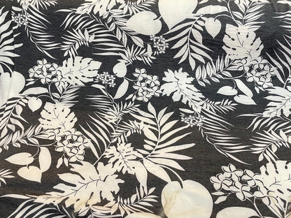 Tropical Printed Poly French Terry - Grey & Off-White