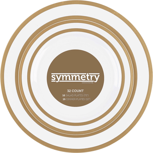 White Gold Symmetry Plastic Plates Combo Set - 32 Pack, 7.5" & 10" - Wichita Home Outlet